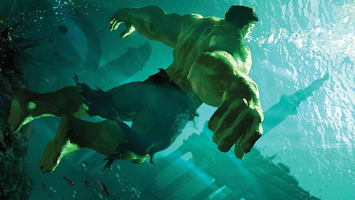 The Incredible Hulk digital wallpaper, underwater, sea, undersea