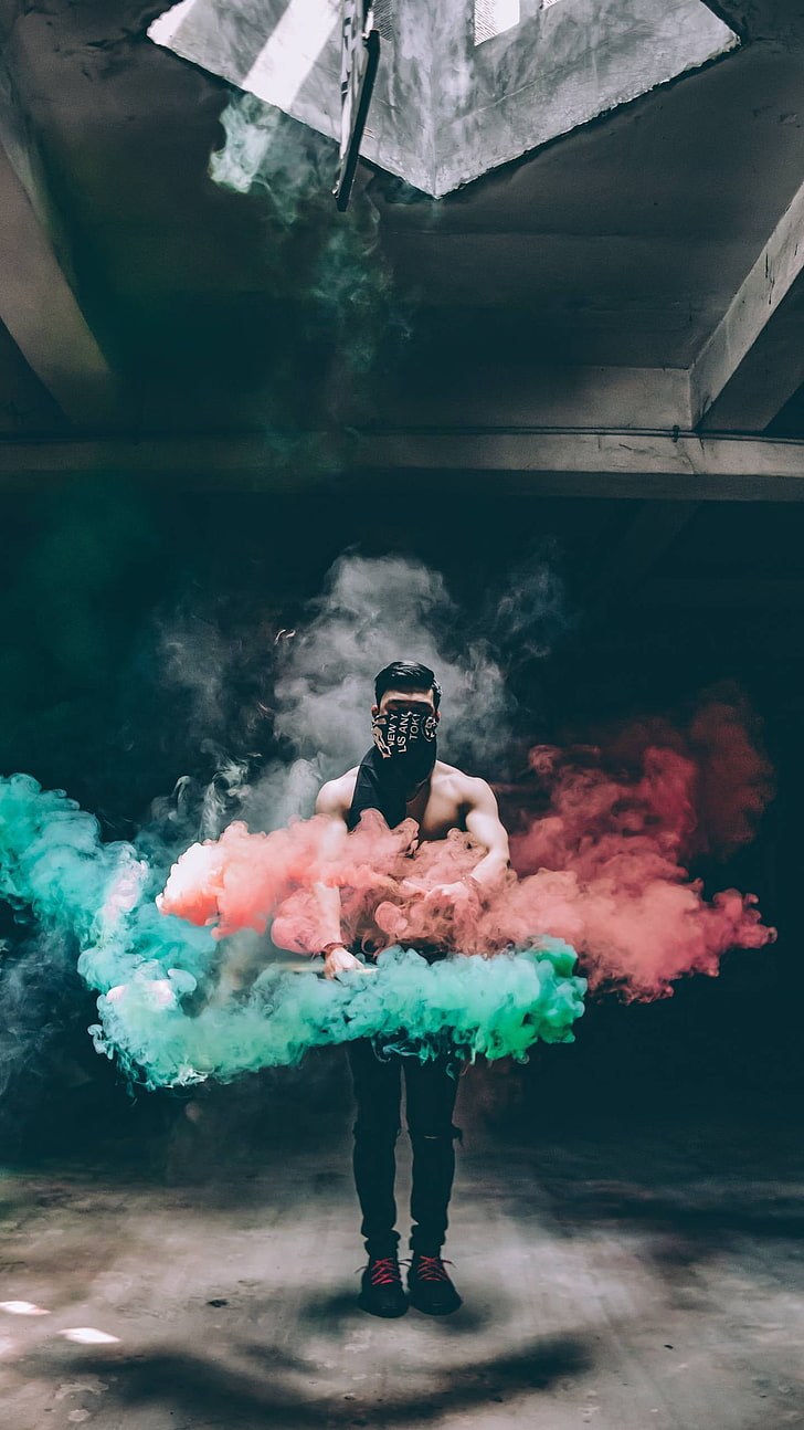 smoke, people, colorful, smoke - physical structure, one person