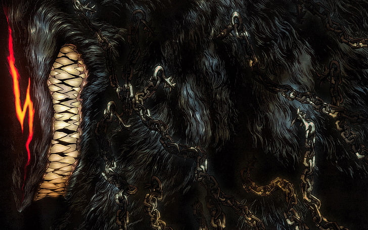 animal with tooth illustration, Berserk, werewolves, Kentaro Miura, HD wallpaper