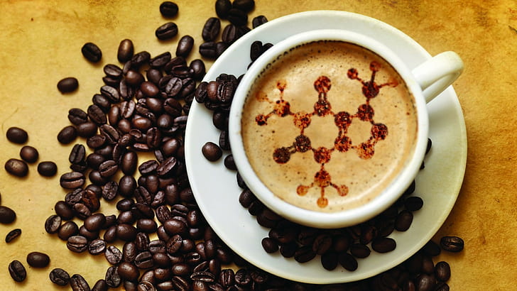coffee, drink, science, chemistry, coffee beans, chemical structures