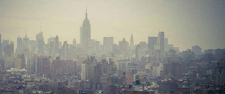 city, smog, cityscape, New York City, Manhattan