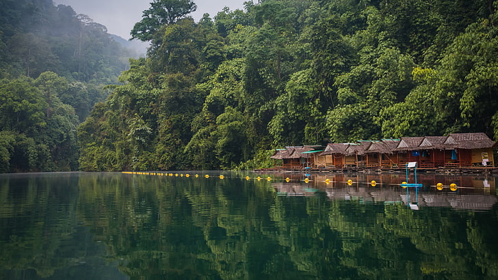 reflection, khao sok national park, thailand, water, cheow lan lake, HD wallpaper