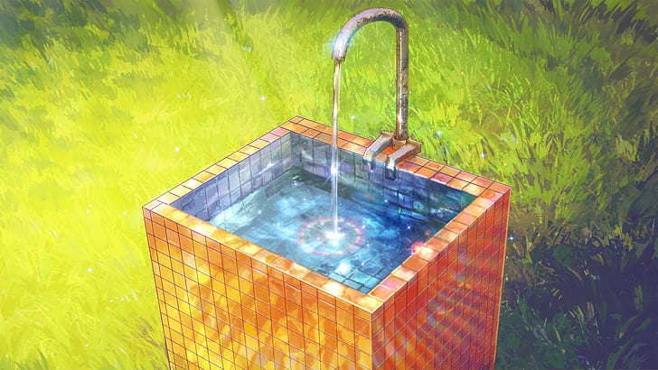 tiles, ArseniXC, Everlasting Summer, green, water, rainbows, HD wallpaper