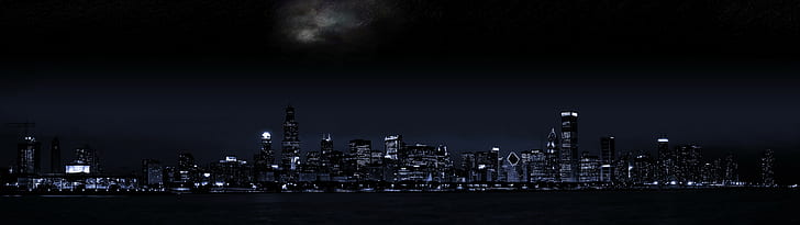 city buildings, multiple display, cityscape, night, building exterior