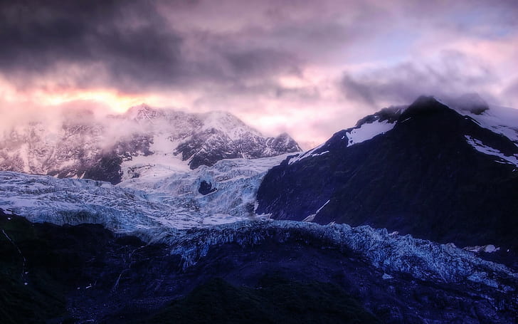 nature, glaciers, dark, mountains, snow, ice, HD wallpaper