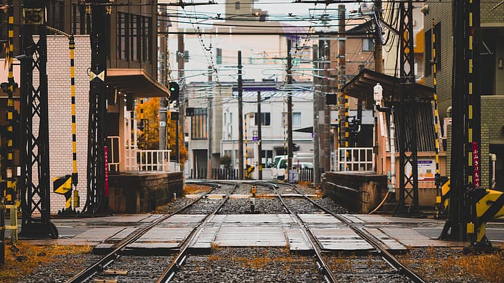 Japan, train, rail yard, HD wallpaper