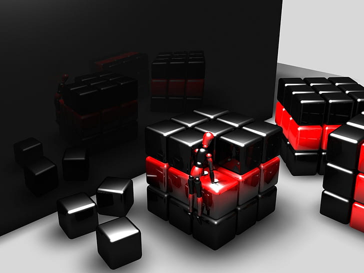 3D abstract Fixing Cube Abstract 3D and CG HD Art, Black, Cubes, HD wallpaper