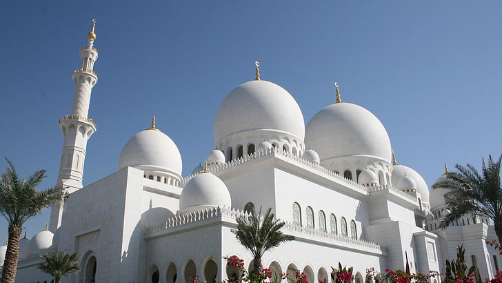 HD wallpaper: abu dhabi, mosque, white mosque, masjid, islam, beautiful,  sky | Wallpaper Flare