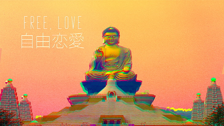 vaporwave, Buddha, Buddhism, swastika, multi colored, creativity, HD wallpaper