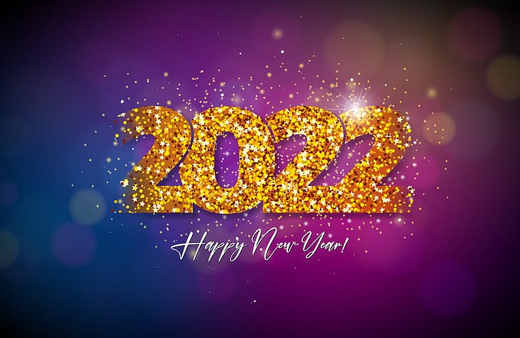 background, gold, figures, New year, golden, happy, purple, HD wallpaper