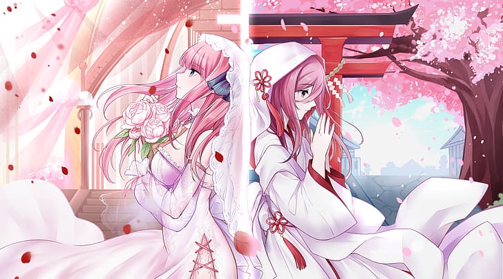 5-toubun no Hanayome, wedding dress, Sakura blossom, Nakano Nino