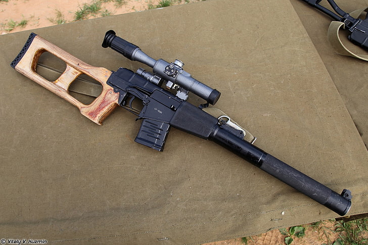 black and brown hunting rifle with scope, weapons, special sniper rifle