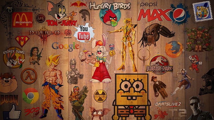 Super Mario, Rambo, Tom and Jerry, Dragon Ball Z, Pepsi, YouTube, HD wallpaper
