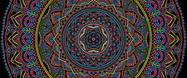 colorful, texture, selective coloring, Mandala, HD wallpaper