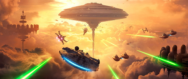 Star Wars, Millennium Falcon, X-wing, nature, cloud - sky, digital composite