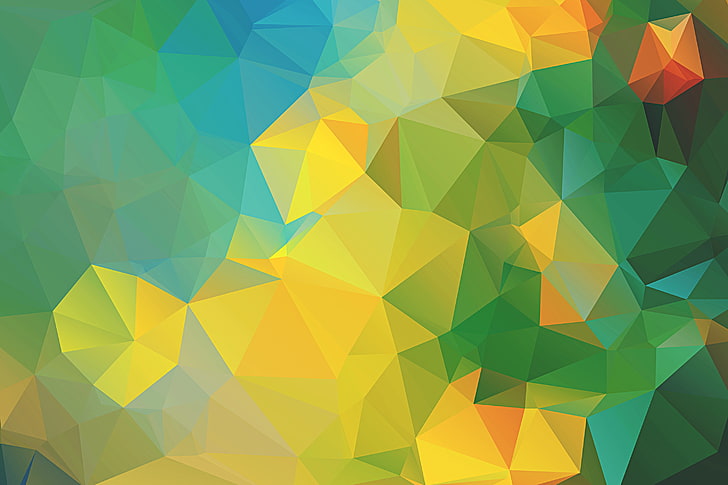 abstract, polygon art, green, yellow, digital art, multi colored, HD wallpaper