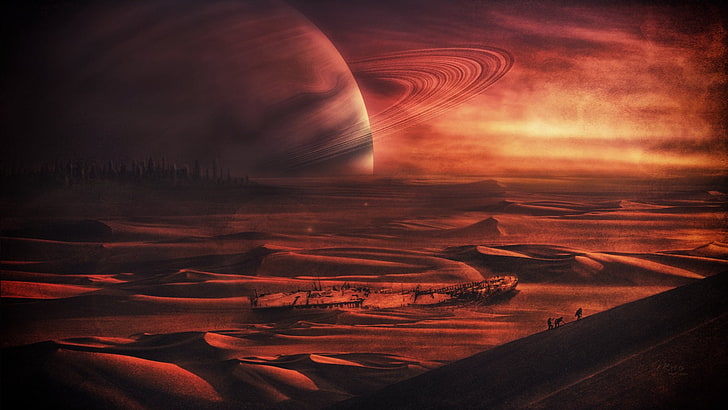 brown planet, Sci Fi, Landscape, Apocalyptic, City, Desert, Gas Giant