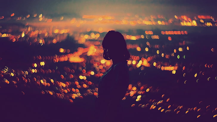silhouette if woman, silhouette of person with light bokeh background