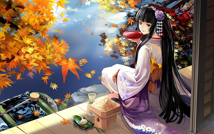 anime girls, geisha, original characters, one person, young women, HD wallpaper