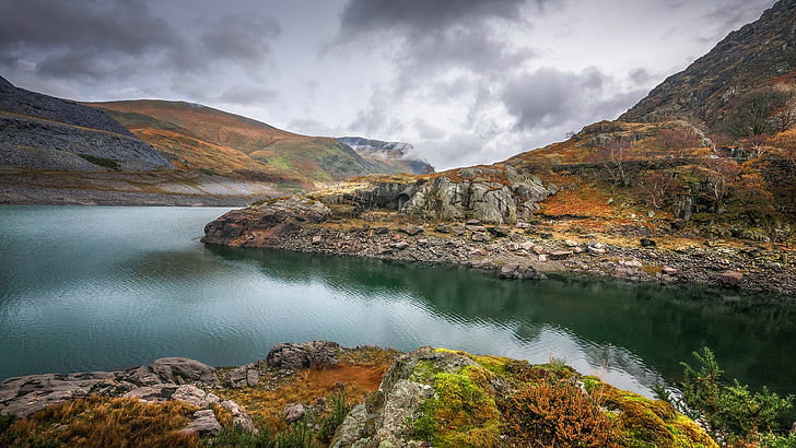 autumn, lake, Wales, Snowdonia, Llyn Peris