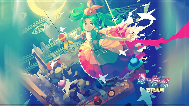 green-haired female anime character digital wallpaper, Monogatari Series