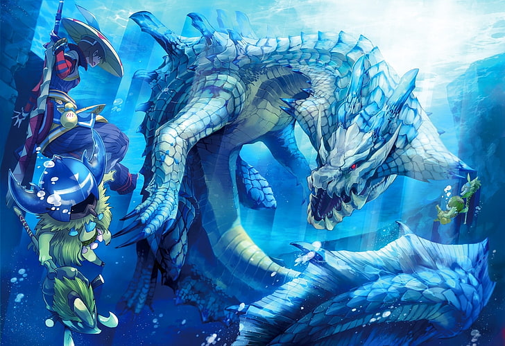 blue dragon character digital wallpaper, Monster Hunter, Lagiacrus