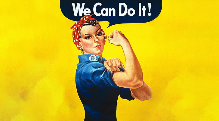 We Can Do It, We Can Do It! text overlay, Vintage, wartime, poster