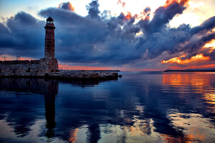 photography, landscape, water, sea, lighthouse, harbor, HD wallpaper