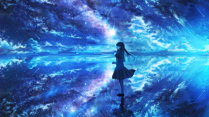 Anime Girl Looking At Stars Live Wallpaper - WallpaperWaifu