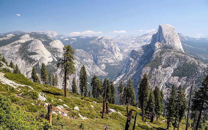 Mountains, trees, valley, Yosemite National Park, California, USA, HD wallpaper