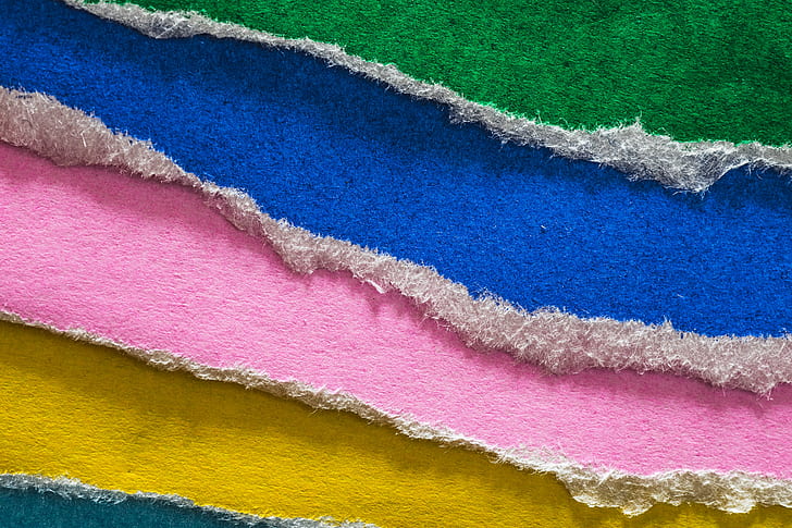 blue, pink, and green textile, HMM, Torn, Paper, Edges, Tamron