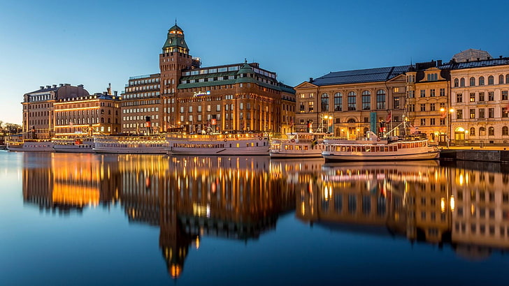 stockholm, europe, radisson blu strand hotel, dusk, sweden, HD wallpaper