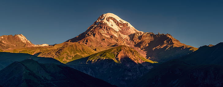 mountains, Kazbek, sunset, Georgia, clear sky, HD wallpaper