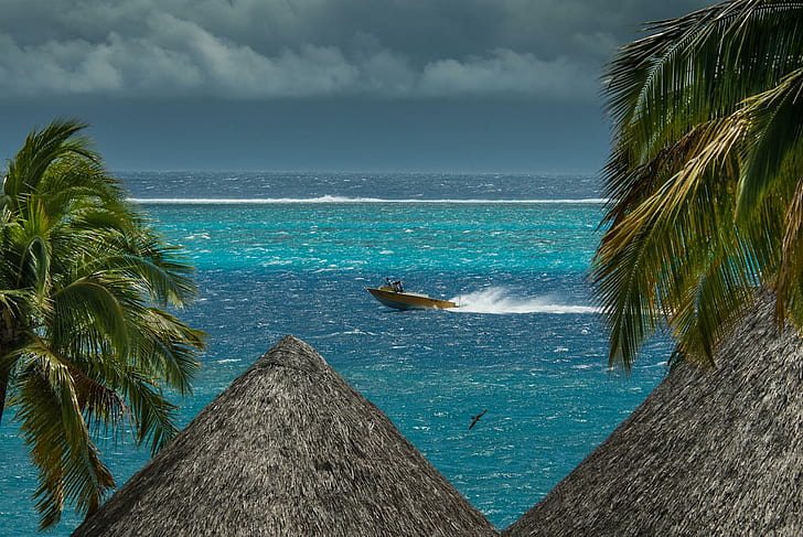 Tahiti Stormy, tropical, islands, cloudy, speed, beach, polynesia