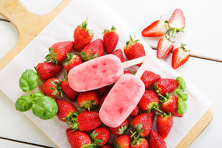 food, colorful, popsicle, fruit, strawberries, strawberry, berry fruit, HD wallpaper