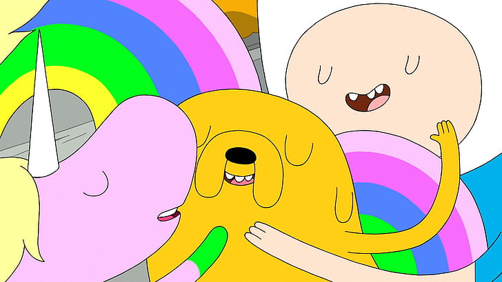 Finn, Jake, and pink unicorn illustration, Adventure Time, Jake the Dog, HD wallpaper