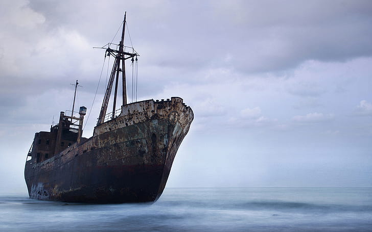 Ship Abandon Deserted Rust Beached Ocean HD, white brown and black abandon ship