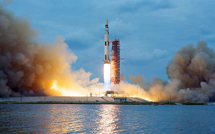 saturn v rocket launch pads nasa apollo scanned image, smoke - physical structure, HD wallpaper