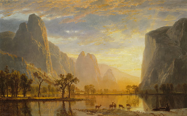 animals, landscape, mountains, lake, picture, Yosemite Valley