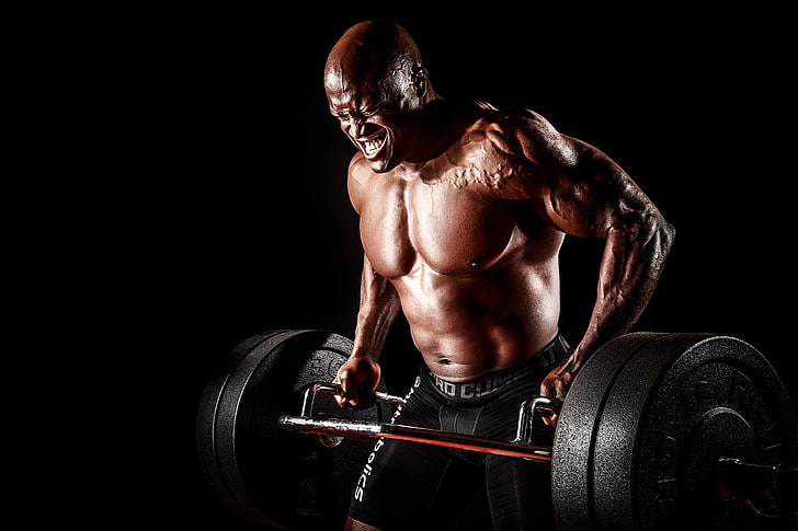 black barbell, muscles, strength, bodybuilder, weight lifting, HD wallpaper