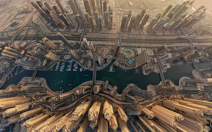 brown and black floral area rug, cityscape, building, Dubai, aerial view, HD wallpaper
