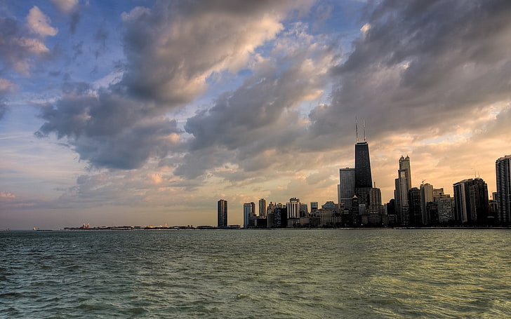 cityscape, skyline, Chicago, water, building exterior, architecture