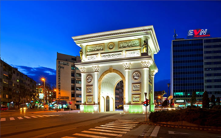 Triumphal Arch Macedonia In City Skopje Republic Of Macedonia Desktop Hd Wallpaper For Mobile Phones Tablet And Pc 1920×1200