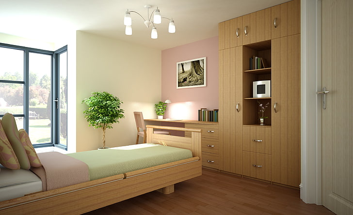 brown wooden bed frame, interior, design, style, home, house, HD wallpaper