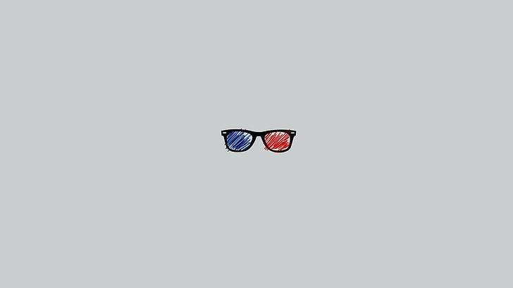 black, blue, and red Wayfarer-style sunglasses artwork, minimalism, HD wallpaper