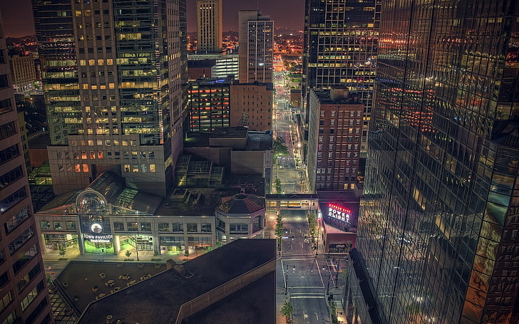 Kansas City, USA, cityscape, road, street, lights, street light, HD wallpaper