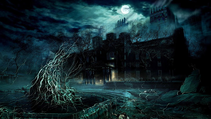 HD wallpaper: anime, horror, spooky, night, architecture, nature, tree,  fear | Wallpaper Flare