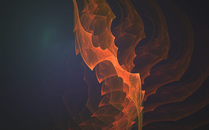 fractal, Apophysis, abstract, 3D fractal, orange transparent chainsaw