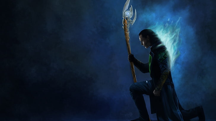 Loki, fantasy, luminos, comics, man, god, blue, one person, HD wallpaper