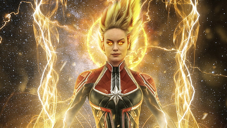 Brie Larson as Captain Marvel, motion, front view, adult, one person